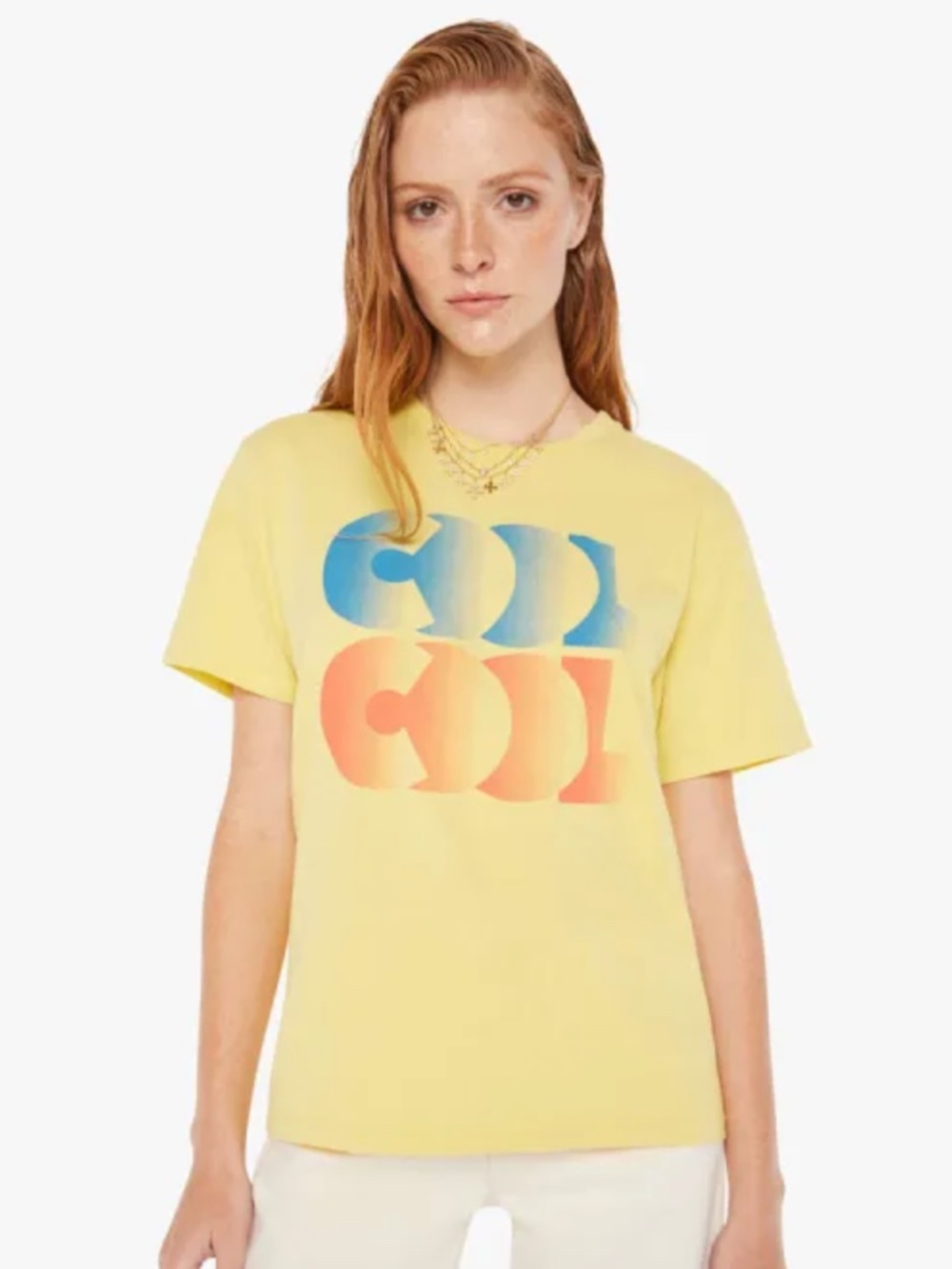 MOTHER Rowdy Garment Dye Retro Style Yellow Tee Shirt Large
